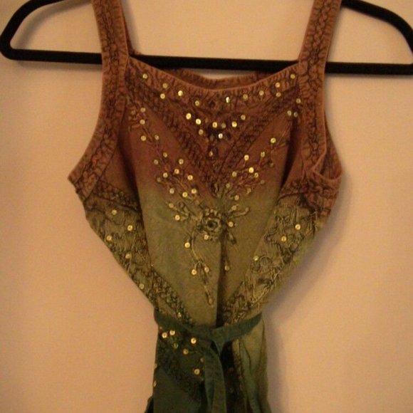 Brown Green Tank Top Gold Sparkle Sequin Home Size Small Ombre Style Fashion - Picture 3 of 4